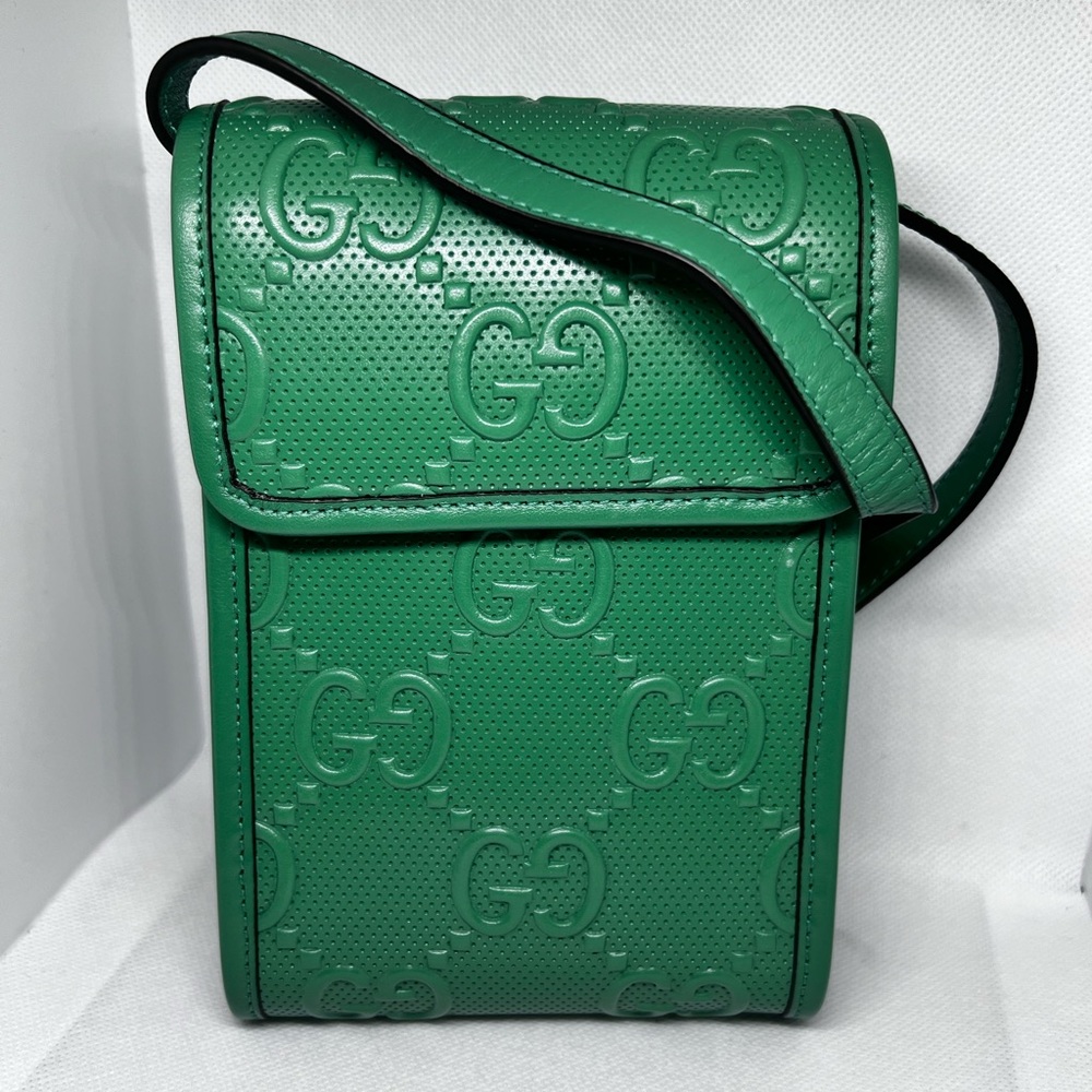 Gucci Embossed Leather Green Crossbody Mini Bag